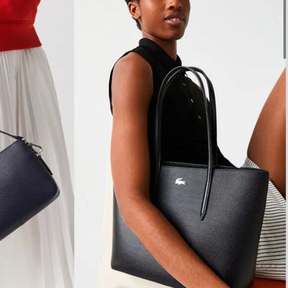 Lacoste Chantago Navy Blue Tote Bag in Piqué Leather - Picture 5 of 13